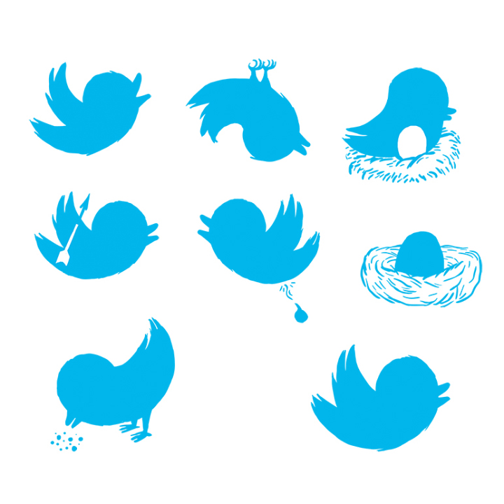 collection of funny drawn Twitter birds