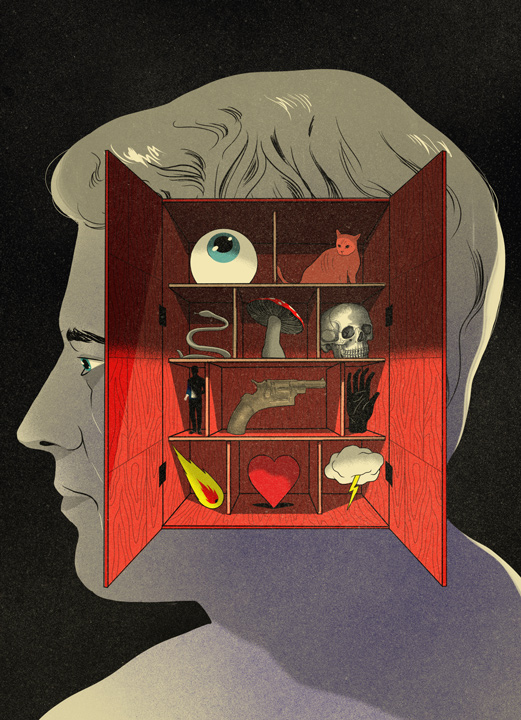 head of a man as an open shelf 