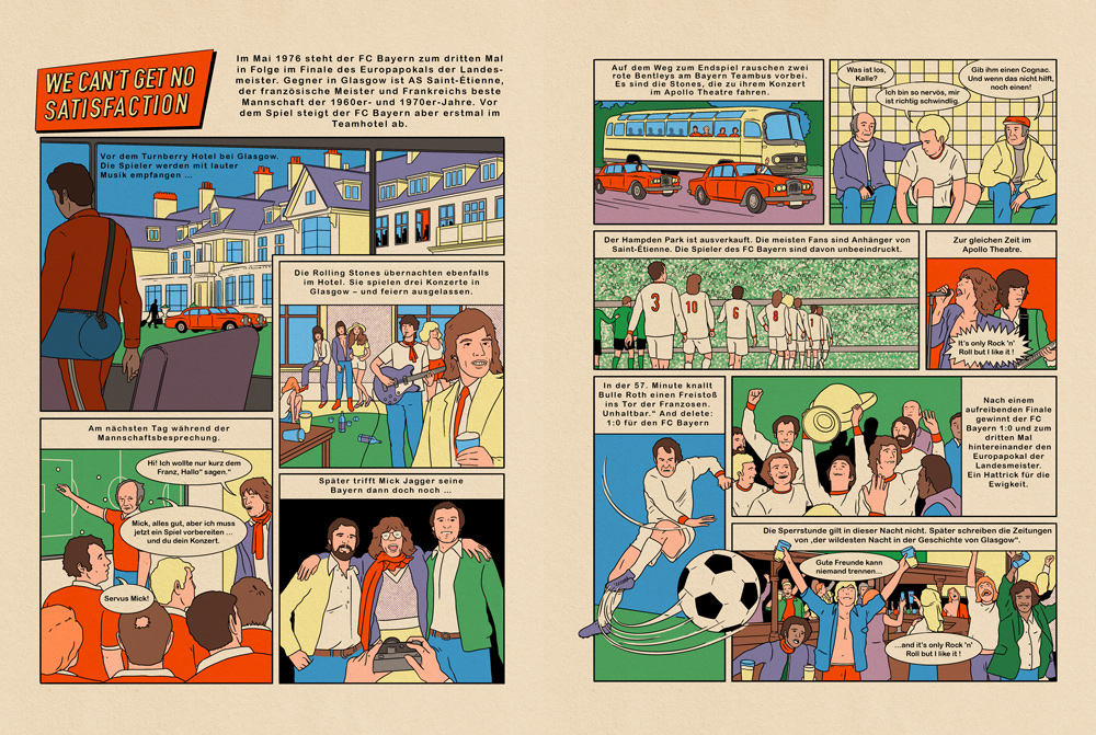 comic about the soccers of Bayern Munich meeting the Rolling Stones ini 1976