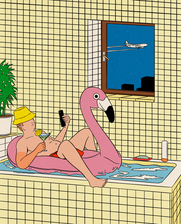 man having holidays in a bathtube 