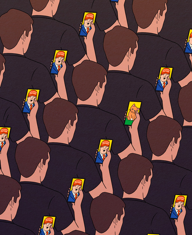 people watching Trump on their smartphone display