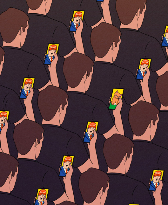 people watching Trump on their smartphone display