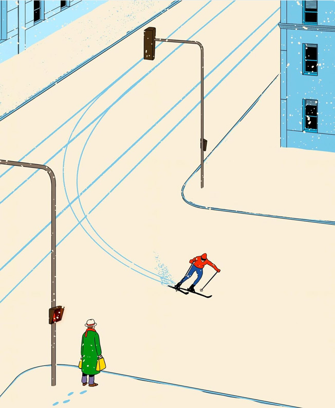 man skiing on street