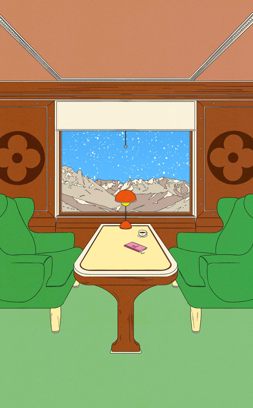 view from a train onto a snowy landscape