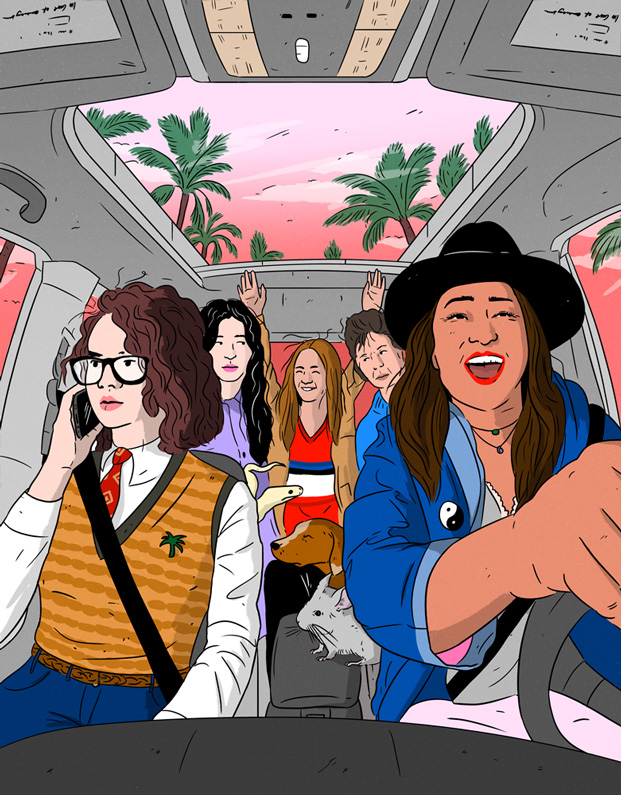 young people having fun in car