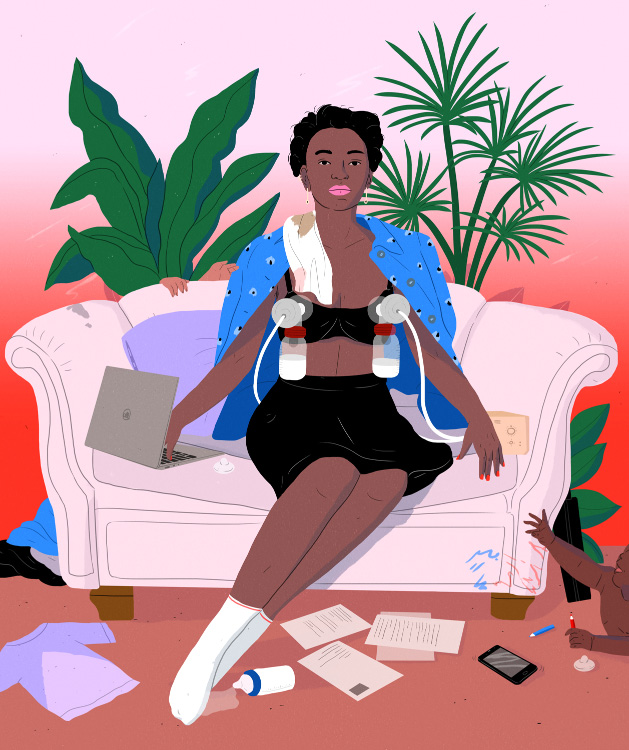 woman with breast pumps