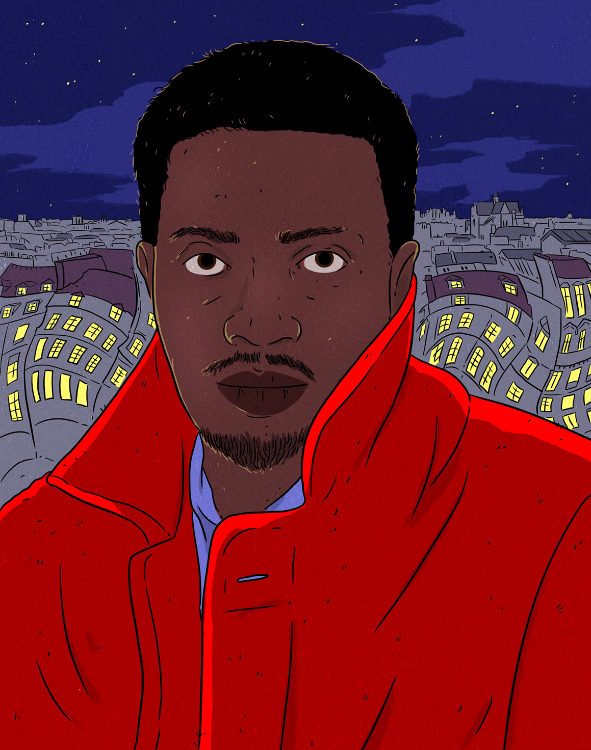 black man wearing red jacket