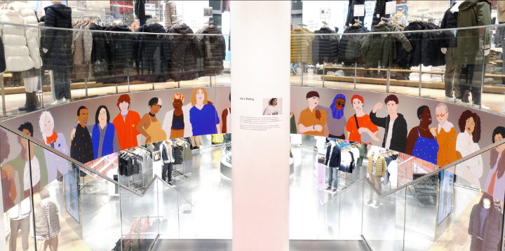 diverse people illustration in uniqlo shop