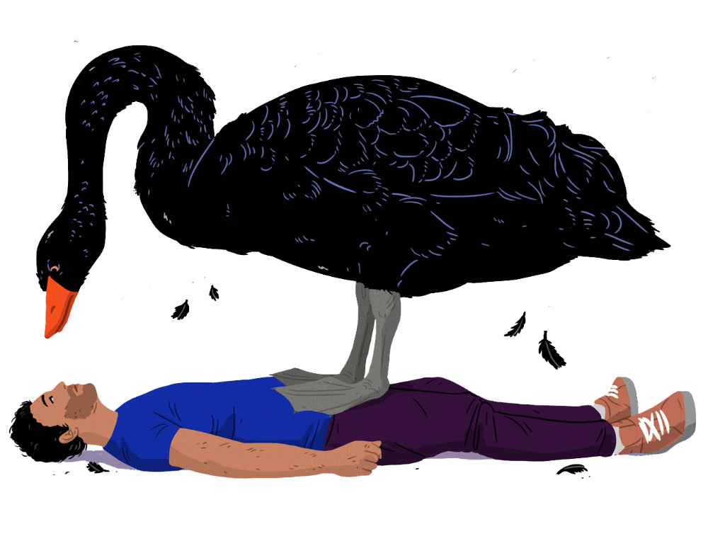 man with a black swan
