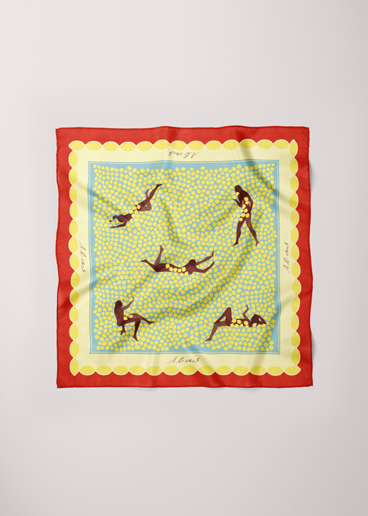 silk scarf with women bathing in lemons 