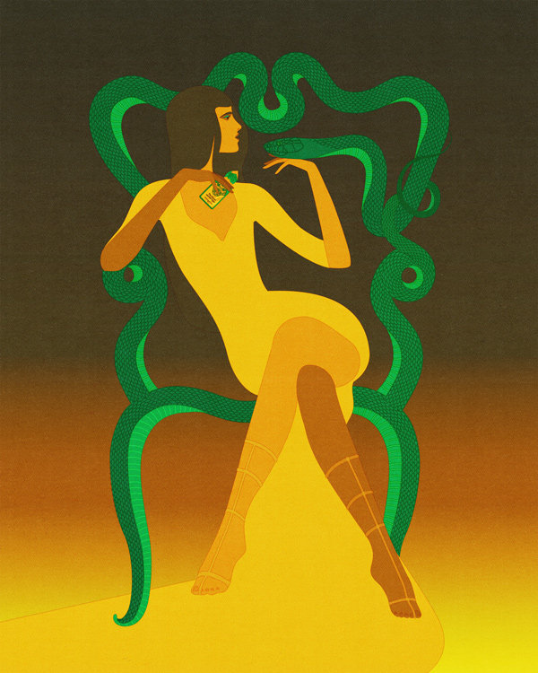 elegant woman with huge green viper