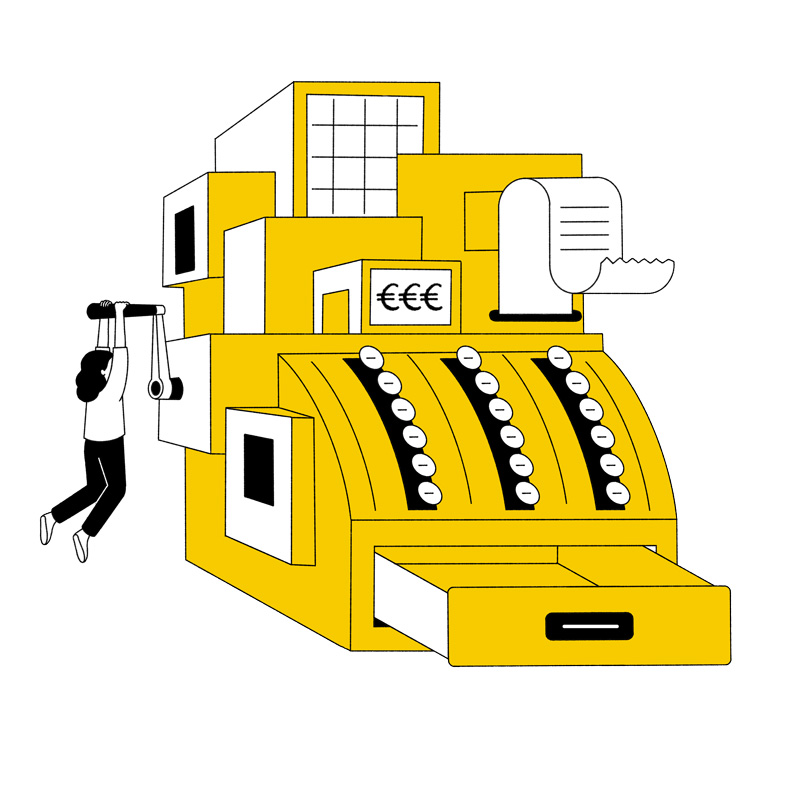 woman hanging at cash register 