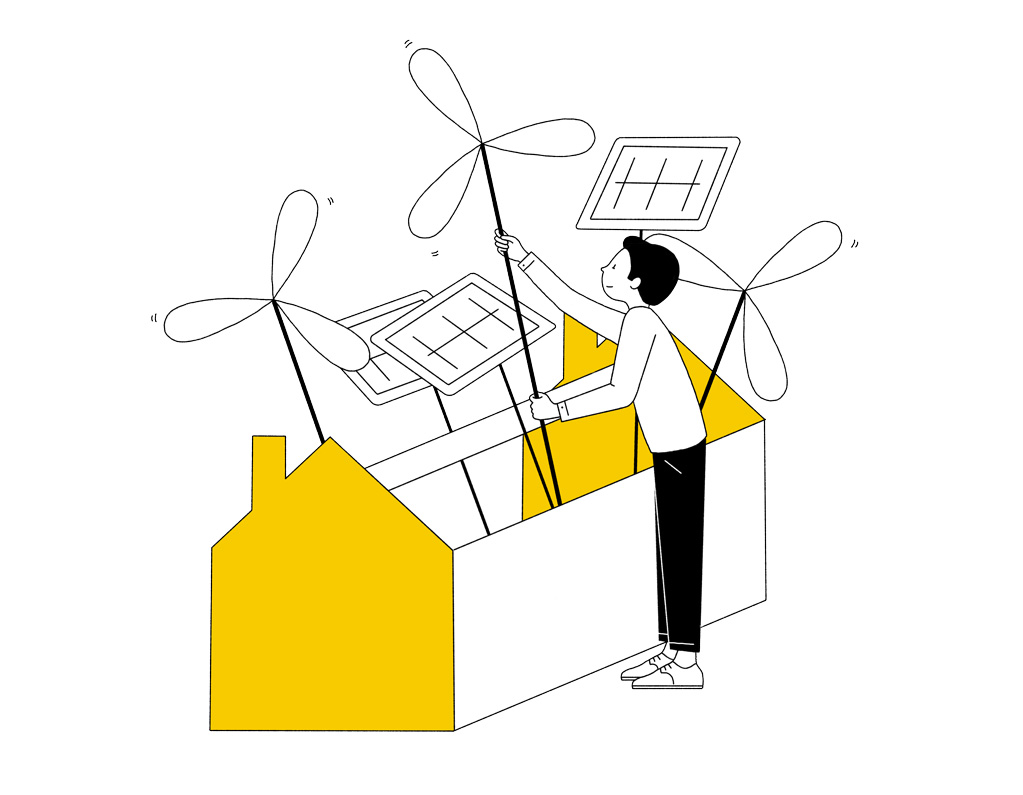 Man equiping house with renewable energies 