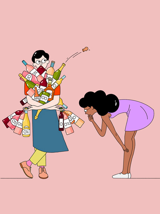 Clo'e Floirat / woman looking at the wine bottles in a man