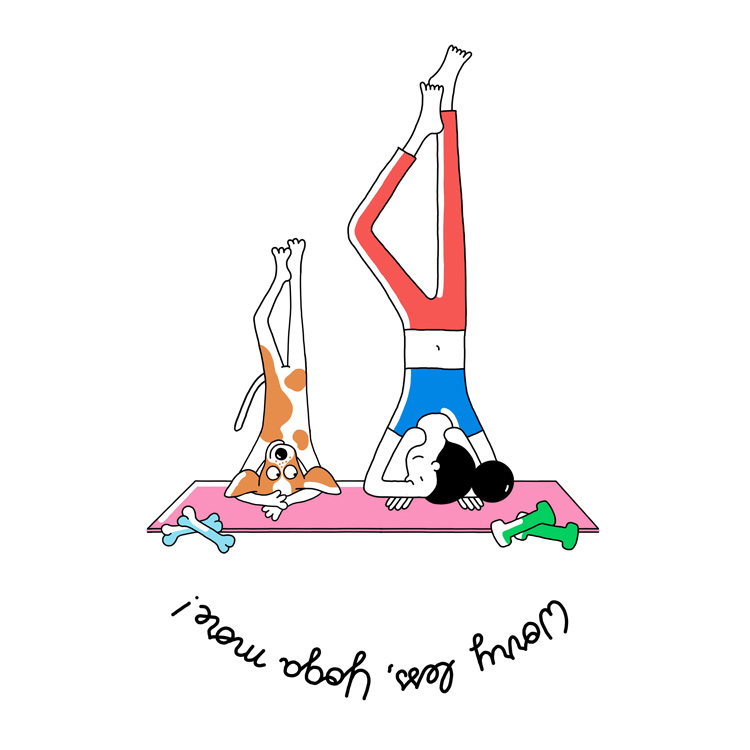 girl and dog making yoga 