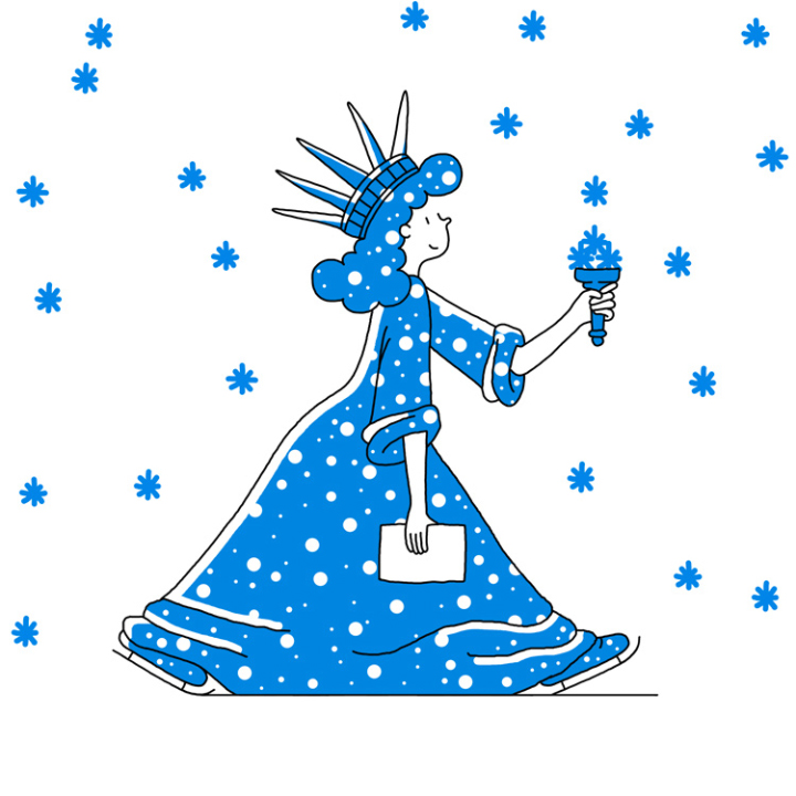 illustration of the Statue of Liberty as a woman on ice skates 