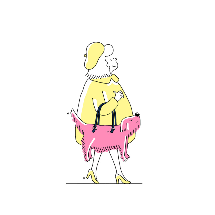 an older lady with a dog as a handbag
