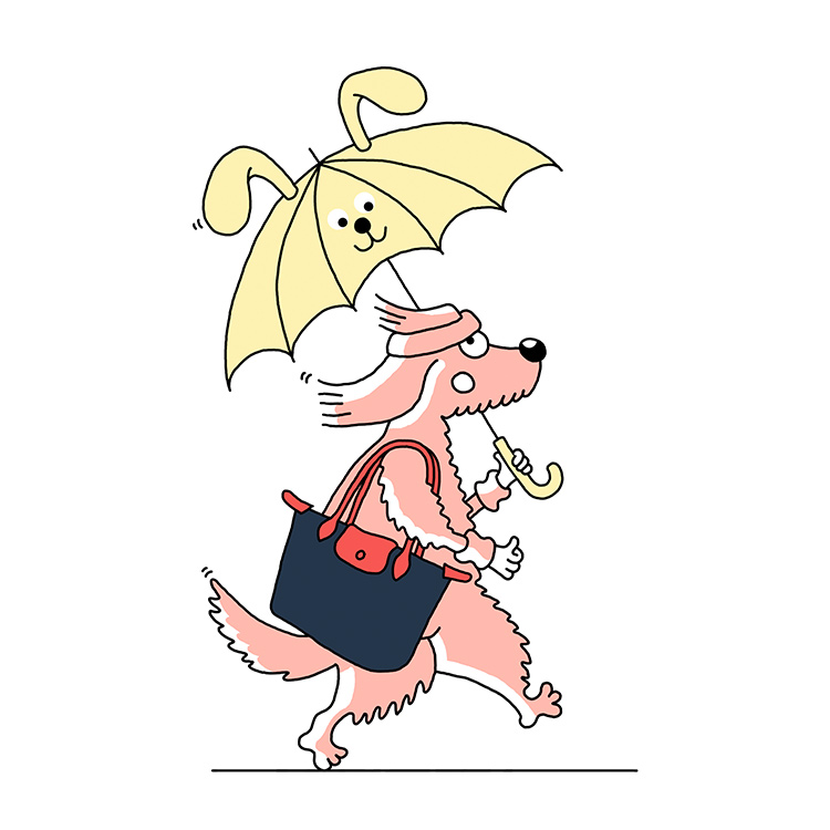 running dog with umbrella