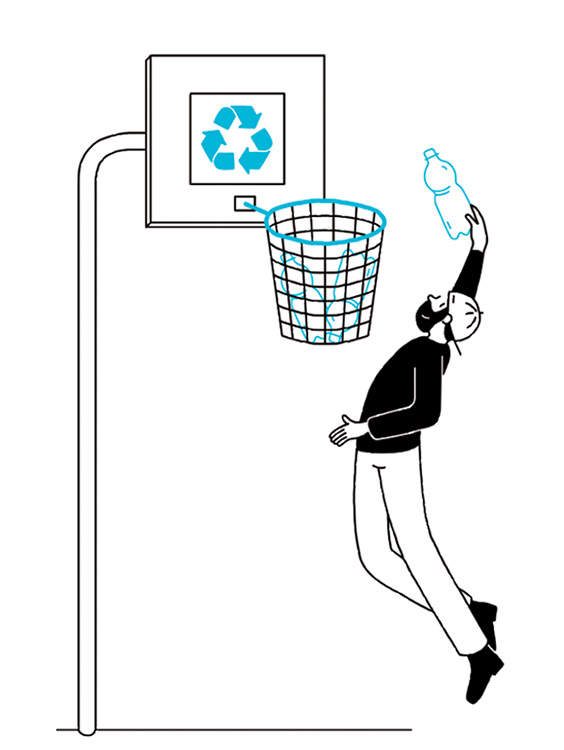 man playing basketball with garbage
