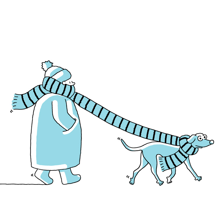 man with a scarf around his neck and the neck of his dog