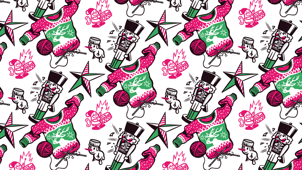 nutcracker, snowman, reindeer pullover in a pattern
