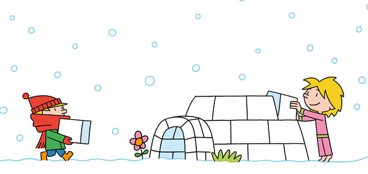 A boy and girl building an igloo
