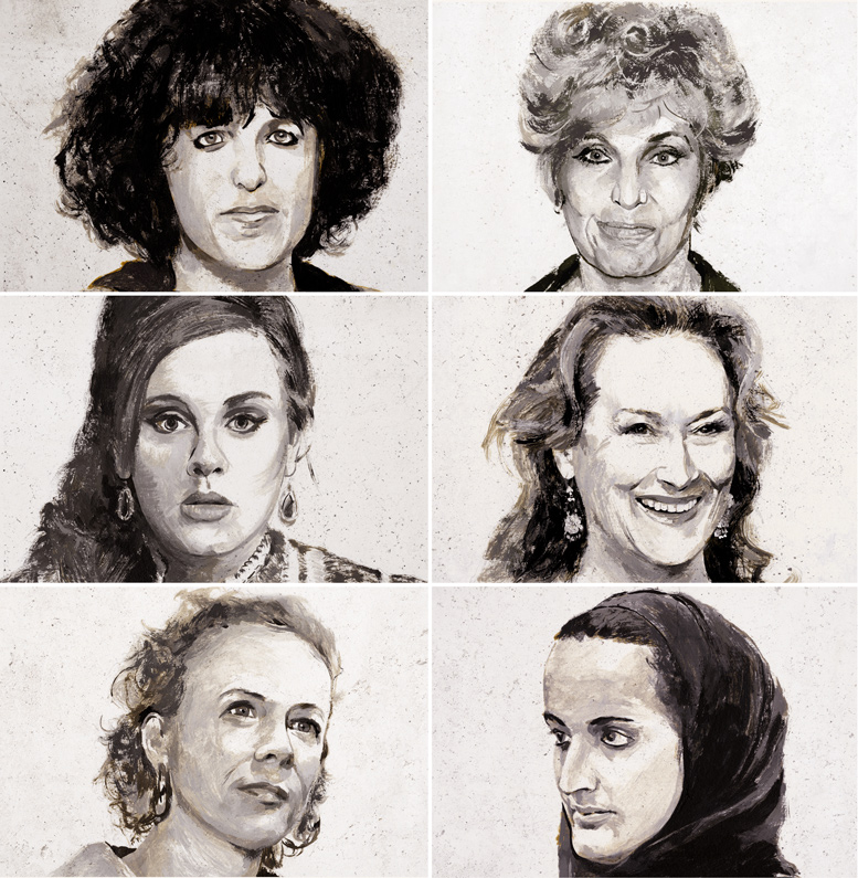 monochrome painted acrylic portraits of celebrities