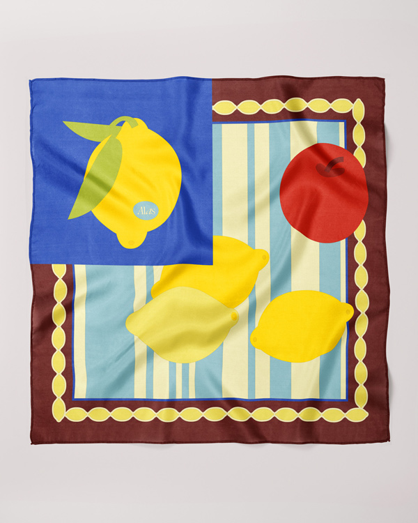 fruits on silk scarf