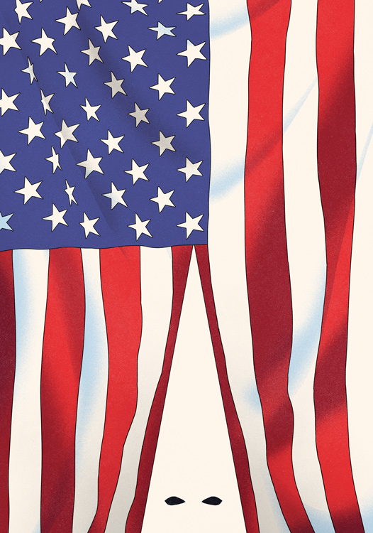 shape of Ku Klux Klan in U.S. flag