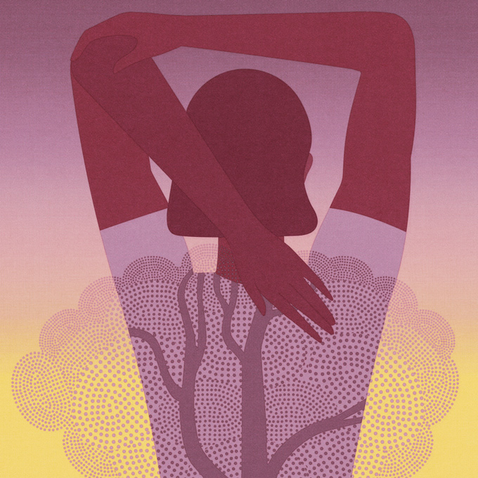 woman doing back exercises in nature