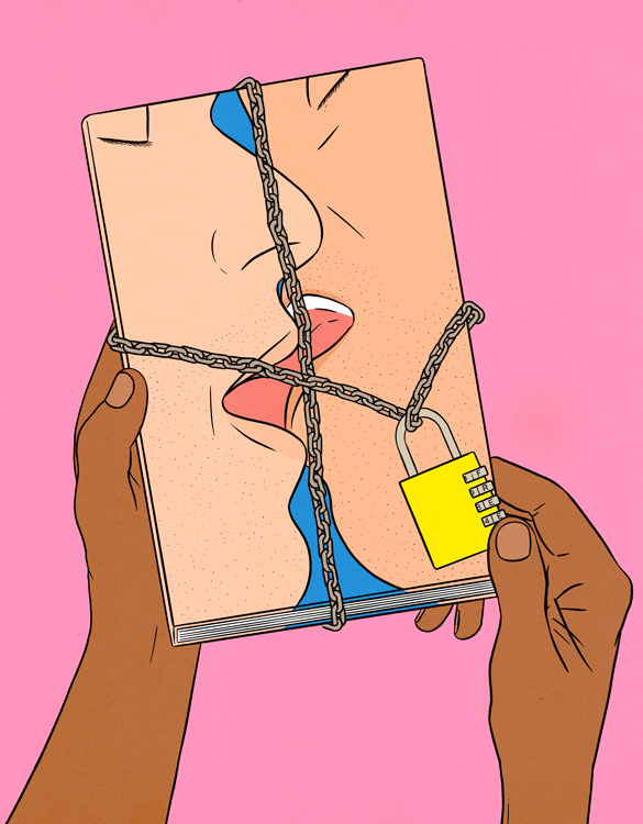 kissing faces behind padlock