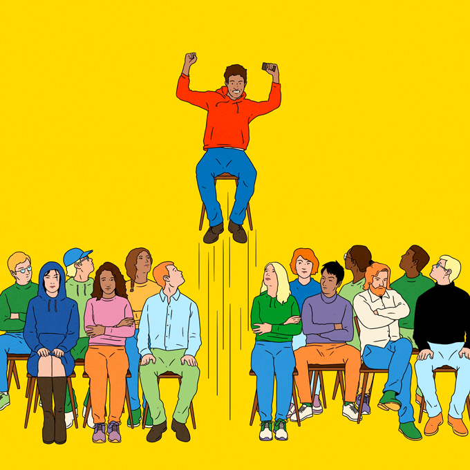 swimmers in row only one swims against 