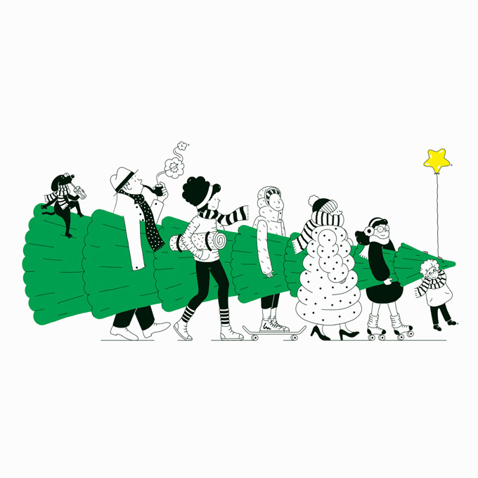 people carrying a christmas tree 