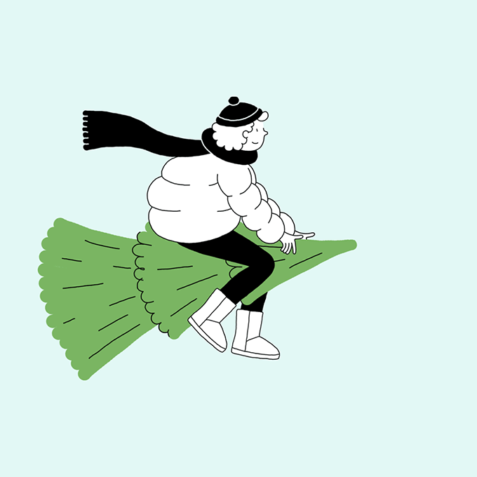 animation of people with a Christmas tree