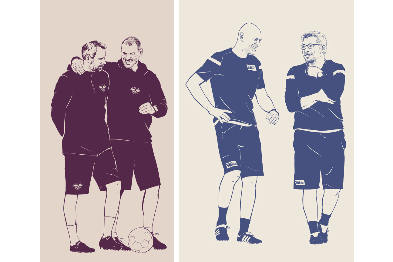 portrait of football trainers in soccer jersey