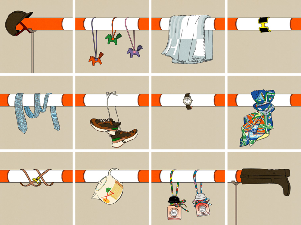 fashion and riding equipment hanging on obstacle