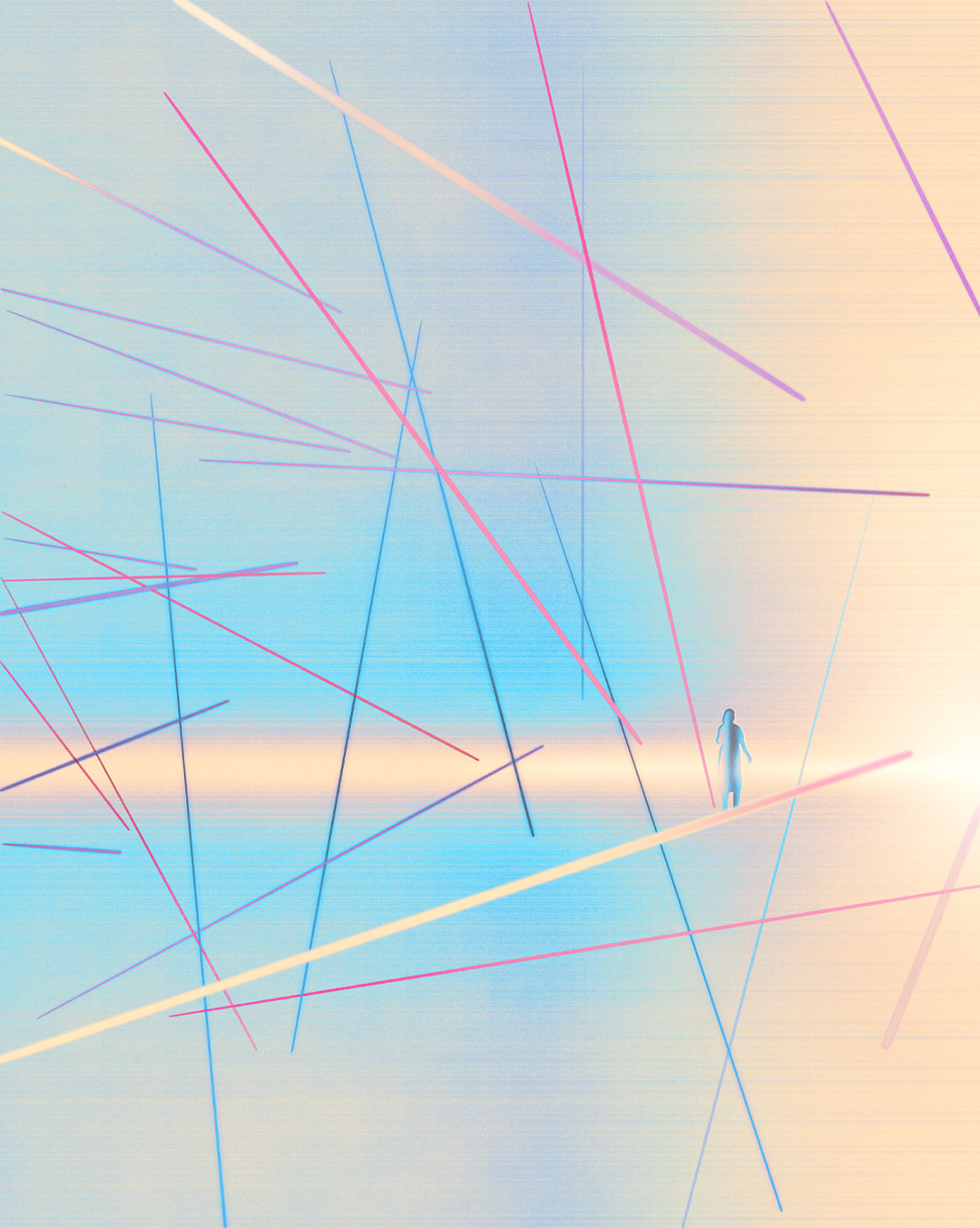 silhouette of a woman surrounded by colorful bars
