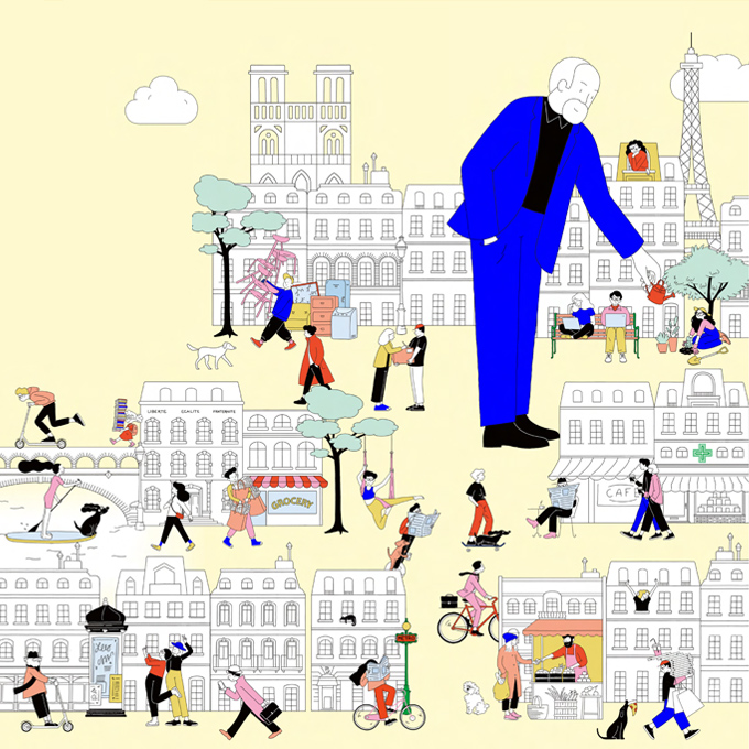 hidden object picture with streets of paris and people on their ways