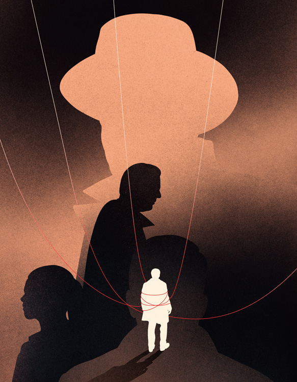 man caught by strings 