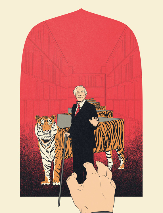 author jorge luis borges as old man with tiger in library