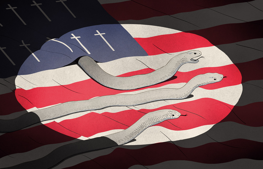 white snakes on US flag