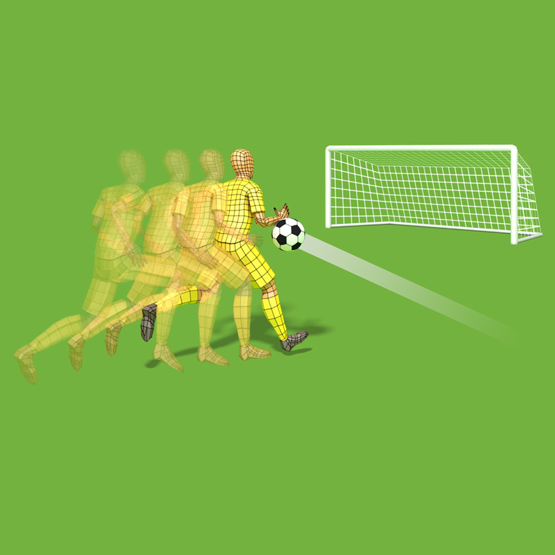 man with ball running to a goal