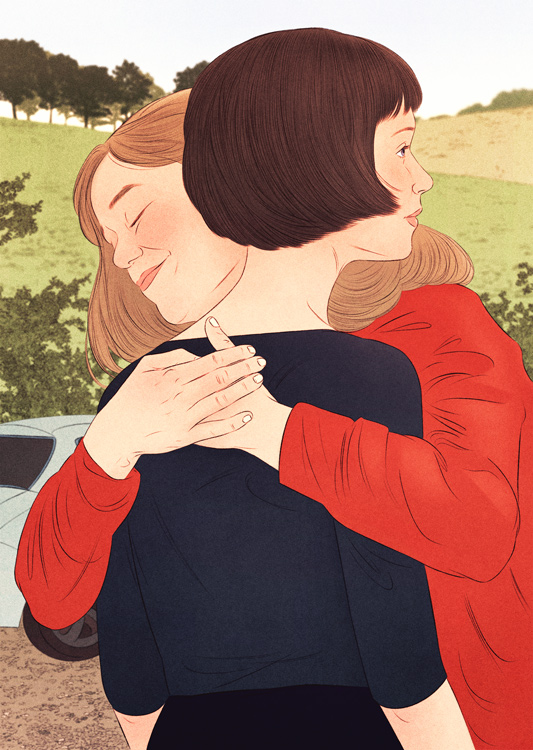 girls hugging 