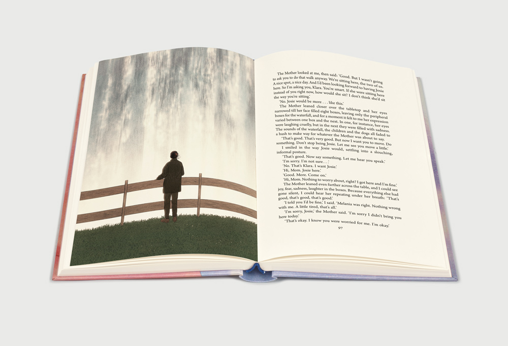 novel pages with woman from behind 
