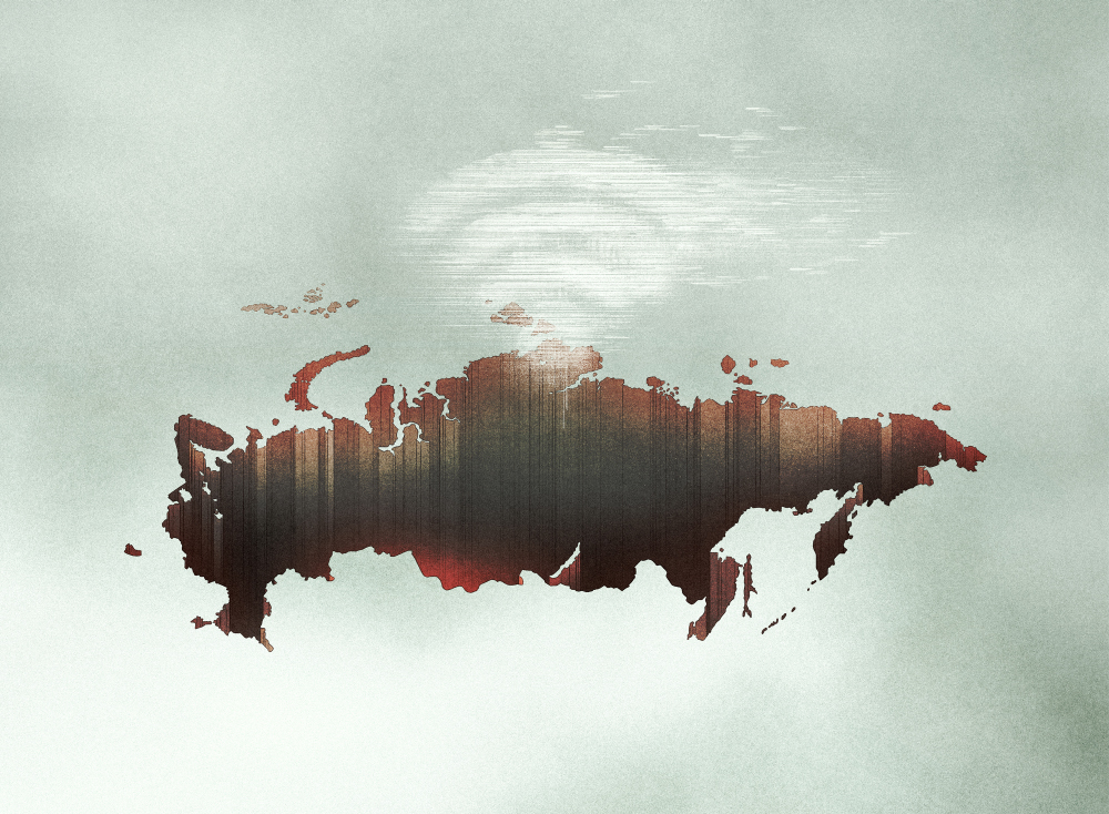 The Wi-Fi symbol above a hole shaped like Russia