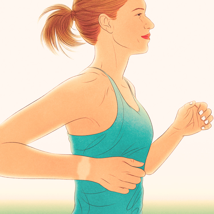 jogger with the outline of a watch on her arm