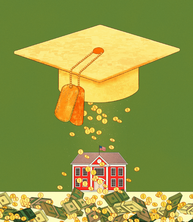 golden mortarboard with coins raining over school 