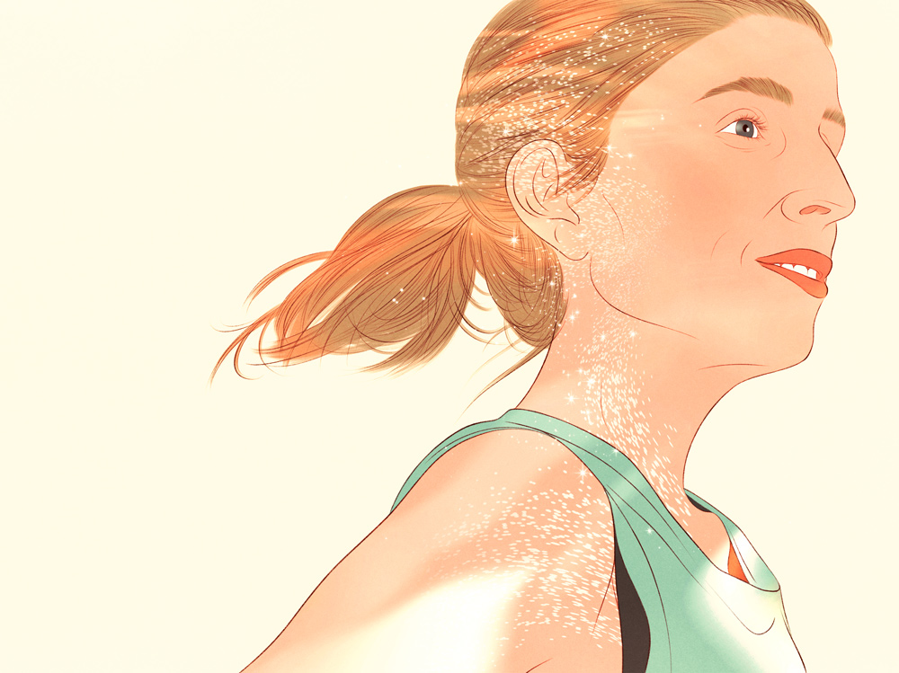 smiling face of running woman 