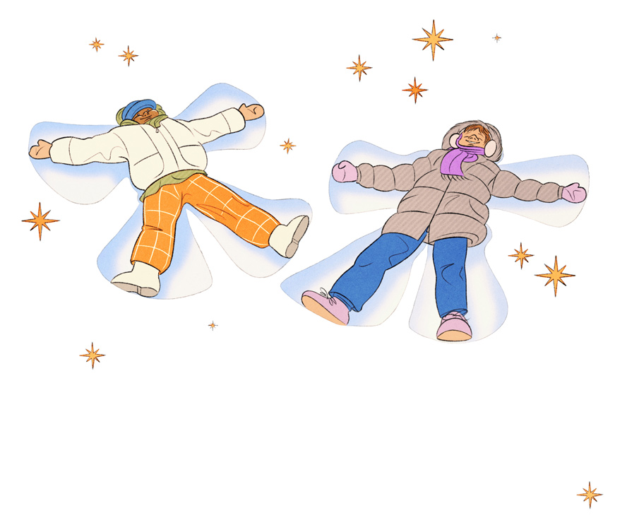 children making snow angels 
