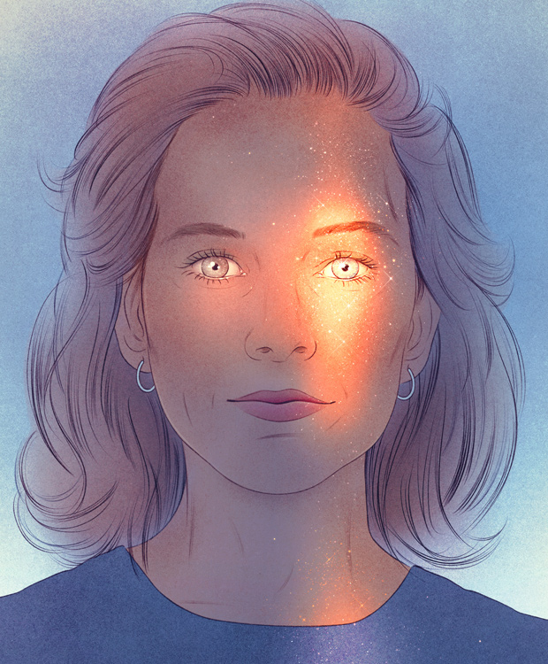 face of woman with glittering light 